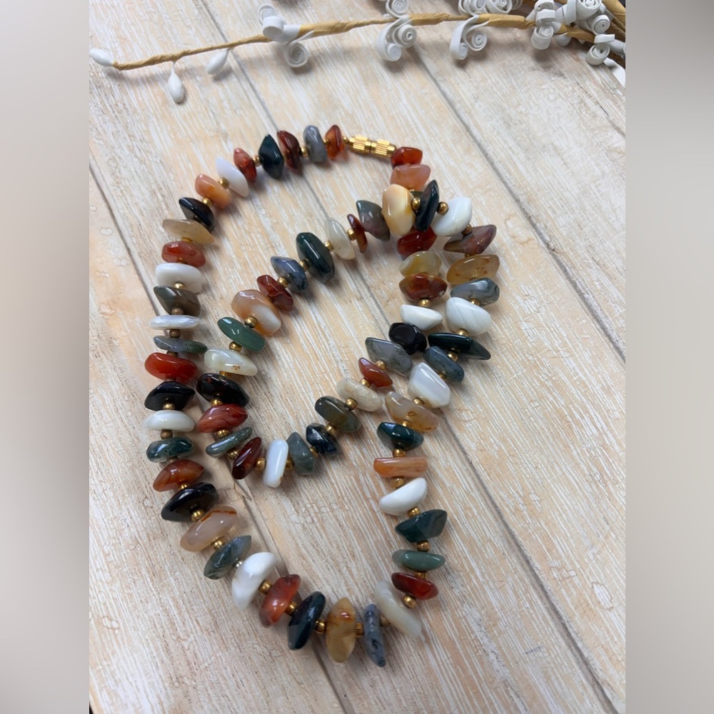 Natural untreated multi color agate stone necklace
